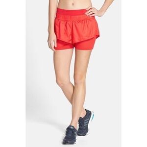 Stella McCartney By Adidas Red Shorts 2 in one mesh layered Sz Small